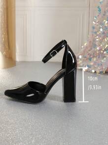 Fall/Winter Women's Pointed Toe Solid Color Hollow Out Platform Block Heel Black Pumps,Elegant,Party,Chunky Heels - Black - View 6