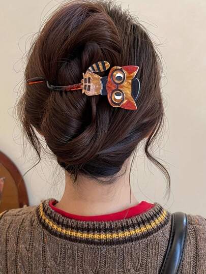 1 件（随机颜色）可爱猫咪树脂发爪夹，日常发饰，绝佳礼物选择