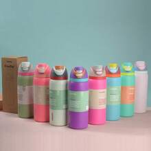 Botella de agua de acero inoxidable con aislamiento   con pajita para deportes, viajes y escuela, 32 oz, Boneyard - Rosa - Ver 6