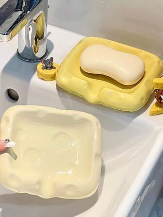 1 件陶瓷奶酪形肥皂盒，高端浴室支架，无需钻孔，排水肥皂盒家居浴室装饰秋季装饰返校