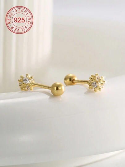 Artepollo 1 对 925 纯银防过敏花球耳钉，镶嵌闪亮方晶锆石，精致可爱，礼盒包装 - 适合儿童、年轻女孩、朋友生日的礼物