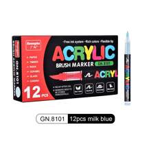 GuangNa 12 pièces/set de stylos peinture acrylique liquide droite de couleur unie avec pointe de pinceau pour la peinture sur roches, canevas, pneu, bois, métal, plastique, tissu, verre, céramique, artisanat DIY, ensemble de marqueurs à base d'eau à séchage rapide, rentrée scolaire