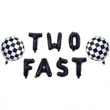1 zestaw 16 cali Fast One/Two/Three Balloons - Czarno-biały plakat na imprezę urodzinową Racing, flaga w kratkę z motywem wyścigowym, dekoracja imprezy wyścigowej, urodziny wyścigowe w stylu vintage, artykuły na imprezę urodzinową