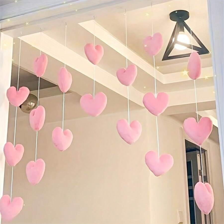 1 Set Heart-Shaped Bedroom Curtains, Stylish And Cute, Suitable For Girls' Decoration, Can Be Used As A Partition Curtain, Easy To Hang, Includes Hooks And Round Stickers, Popular Wall Decorations, Shaped Hangings, Suitable For Home Decoration, Birthday Gifts For Best Friends, Party Decorations, Can Also Be Used In Living Rooms, Bedrooms And Other Places. - Multicolor - View 1
