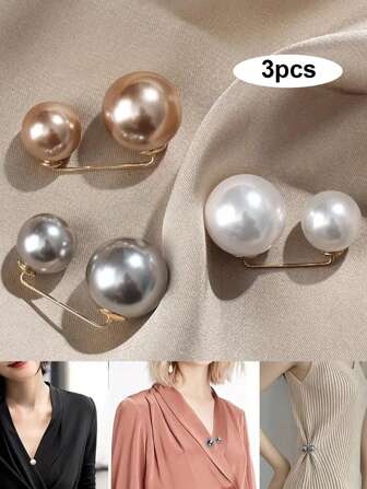 1/3pcs Faux Pearls Brooch Pin - Dress, Skirt, Waist Tightening, Pants Anti-Exhaust Button Accessories Dress Accessories Pin For Clothes Bag Charm School
