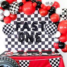 1 zestaw 16 cali Fast One/Two/Three Balloons - Czarno-biały plakat na imprezę urodzinową Racing, flaga w kratkę z motywem wyścigowym, dekoracja imprezy wyścigowej, urodziny wyścigowe w stylu vintage, artykuły na imprezę urodzinową