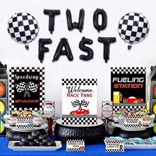 1 zestaw 16 cali Fast One/Two/Three Balloons - Czarno-biały plakat na imprezę urodzinową Racing, flaga w kratkę z motywem wyścigowym, dekoracja imprezy wyścigowej, urodziny wyścigowe w stylu vintage, artykuły na imprezę urodzinową