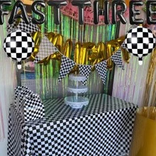 1 zestaw 16 cali Fast One/Two/Three Balloons - Czarno-biały plakat na imprezę urodzinową Racing, flaga w kratkę z motywem wyścigowym, dekoracja imprezy wyścigowej, urodziny wyścigowe w stylu vintage, artykuły na imprezę urodzinową