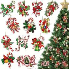 Zestaw 12-częściowych drewnianych ozdób świątecznych w stylu vintage - Elegancki wzór laski cukrowej i lizaka z rustykalnym sznurkiem do zawieszania, odpowiedni do dekoracji świątecznych, idealny na Święto Dziękczynienia, Halloween i zimowe uroczystości