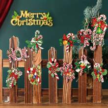 Zestaw 12-częściowych drewnianych ozdób świątecznych w stylu vintage - Elegancki wzór laski cukrowej i lizaka z rustykalnym sznurkiem do zawieszania, odpowiedni do dekoracji świątecznych, idealny na Święto Dziękczynienia, Halloween i zimowe uroczystości