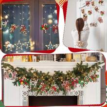 Zestaw 12-częściowych drewnianych ozdób świątecznych w stylu vintage - Elegancki wzór laski cukrowej i lizaka z rustykalnym sznurkiem do zawieszania, odpowiedni do dekoracji świątecznych, idealny na Święto Dziękczynienia, Halloween i zimowe uroczystości