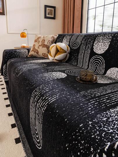 1 pezzo di coperta decorativa per divano con frange a forma di arco e sfumato, stile semplice, colore unito, design antiscivolo moderno, lavabile in lavatrice