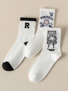 10 pares/paquete de calcetines deportivos de media caña unisex de estilo aleatorio con patrones de letras y animales, simples y versátiles, para primavera y otoño - Multicolor - Ver 4