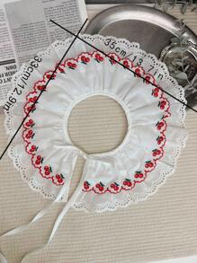 1pc Cherry Print Casual Detachable Collar, With Ruffle Trim, Adjustable Drawstring, Versatile Decorative Collar