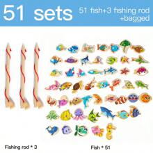 15pcs/31pcs/51pcs Wood Magnetic Fishing Toy Set, Educational Fishing Game Toy For Toddlers Boys Girls, Brain Development And Parent-Child Interaction Gift