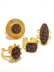 Kryxie 1pc 18K Gold Plated Stainless Steel Chunky Leopard & Tortoiseshell Stackable Ring, Suitable For Women To Wear Casually Or At Gatherings In Summer - Multicolor - View 12