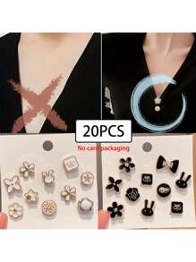 20pcs White Enamel Mini Brooch Pins, Metal Collar Clips, Cardigan Clips, Decorative For Women Shirts, Sweaters, Dresses And Jackets