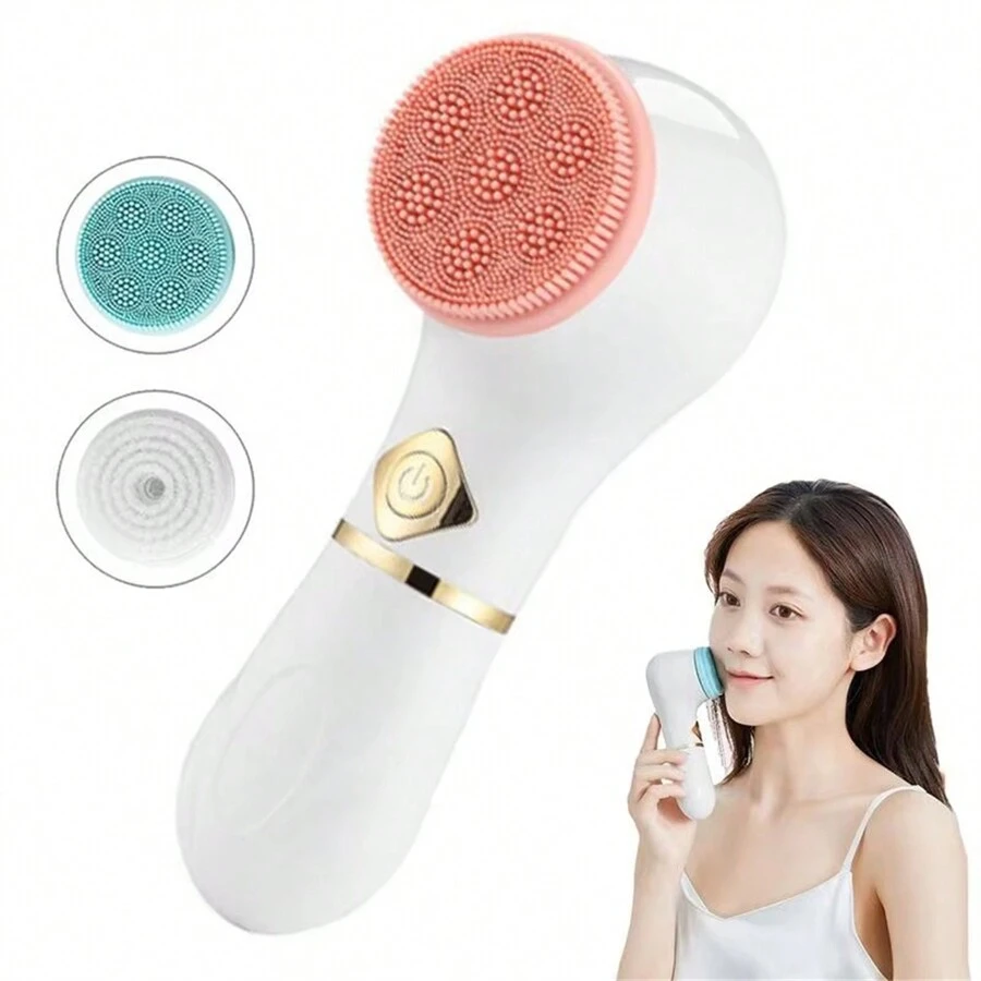 Bàn chải rửa mặt có thể sạc lại, Bàn chải rửa mặt bằng điện, Bàn chải mặt xoay để làm sạch sâu, Tẩy tế bào chết nhẹ nhàng và massage, 3 đầu bàn chải, Có thể sạc lại - trắng - Xem 1