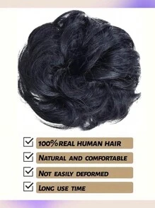 1PC Messy Bun Hair Pieces For Women Human Hair Bun Extension Updo Curly Messy Bun Scrunchie Black - Natural Black - View 2