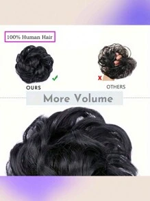 1PC Messy Bun Hair Pieces For Women Human Hair Bun Extension Updo Curly Messy Bun Scrunchie Black - Natural Black - View 5