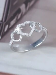 1pc Elegant & Romantic Interlocked Zirconia Crystal Decorated Ladies' Ring, Suitable For Valentine's Day, Anniversary, Proposal, Wedding Ceremony Accessories