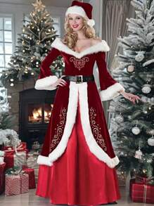 1 件套圣诞快乐服装套装，适合女性 COSPLAY 节日派对必备，包括圣诞帽、连衣裙、腰带，适合日常表演和派对万圣节 - 彩色 - 查看 16