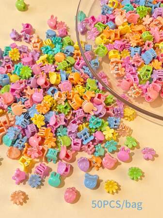 50pcs/100pcs Mixed Mini Cartoon Claw Hair Clips - Multicolor, Cute Cartoon Mini Hair Clips For Girls, Fashion Accessories