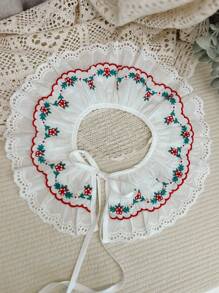1pc Cherry Print Casual Detachable Collar, With Ruffle Trim, Adjustable Drawstring, Versatile Decorative Collar