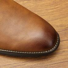 男士切尔西靴，商务通勤，侧拉链，橡胶木跟和鞋底，复古做旧双色鞋面，经典复古踝靴 - 棕色 - 查看 3