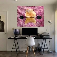 1 件老鼠举杠铃图案挂毯壁挂，有趣的模因挂毯房间海报卧室装饰，大学宿舍装饰墙壁艺术，壁挂，粉色挂毯 - 彩色 - 查看 4