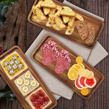 1/2 piezas, Bandeja de madera de acacia, bandejas rectangulares de madera maciza, bandejas ovaladas de madera, son perfectas para separar especias, aperitivos, té, platos principales y carnes, platos de servir