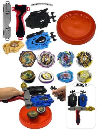 6 件爆裂战斗陀螺玩具套装：陀螺、带彩色盘子的发射器和握柄、金属融合游戏陀螺礼物