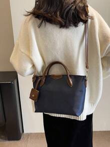 女士时尚手提包，大容量饺子形手提包，时尚蓝色单肩包 - 藏蓝色 - 查看 5