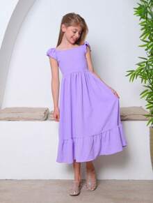 Long Dress SHINE GLITTER Children's Girl Tank Top Straps Frill Tailoring CHRISTMAS - 中紫紅色 - 查看 1