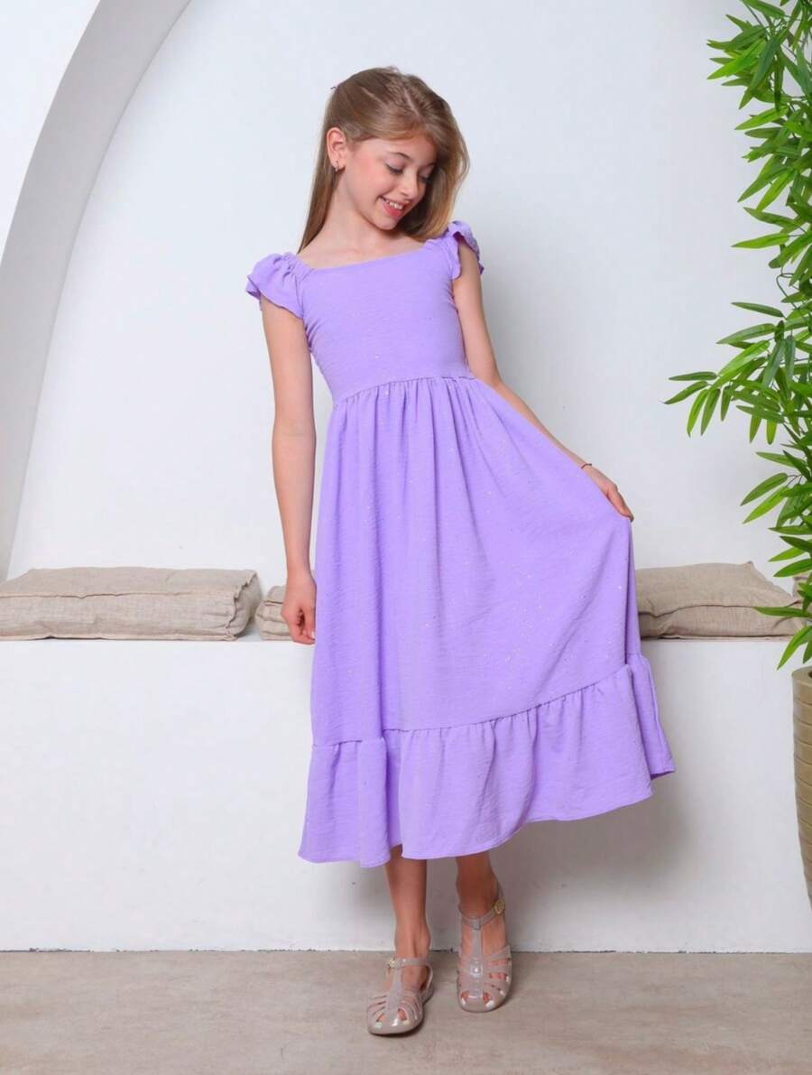 Long Dress SHINE GLITTER Children's Girl Tank Top Straps Frill Tailoring CHRISTMAS - 中紫紅色 - 查看 1