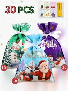 圣诞节抽绳礼品袋 30 件 3 种款式圣诞礼品袋圣诞节零食袋圣诞派对礼品袋糖果袋带丝带圣诞礼品袋抽绳，圣诞节 - 聖誕節 - 查看 2