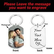 Custom Photo Couple Keychain Anniversary Gift For Boyfriend Him Her Stainless Steel Laser Engraved Doubled Sided Text Keychains - Black - View 3