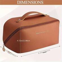 大容量防水化妆收纳包，采用便携式设计，由皮革材料制成，配有双手柄 - 非常适合整理化妆收纳包、化妆包和旅行收纳包 - 玫瑰粉紅色 - 查看 9