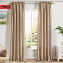1pc Bohemian Style Solid Color Linen Curtain, Rod Pocket Design, Made Of Select Linen Fabric, 100% Polyester, Medium Thickness, Easy Care, Natural Vintage Light Filtering Curtain, Suitable For Bedroom, Living Room, Home Office - Beige - View 9