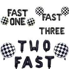 1 zestaw 16 cali Fast One/Two/Three Balloons - Czarno-biały plakat na imprezę urodzinową Racing, flaga w kratkę z motywem wyścigowym, dekoracja imprezy wyścigowej, urodziny wyścigowe w stylu vintage, artykuły na imprezę urodzinową