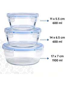 IMPORTEEK Set 3 Contenedores Recipiente Topper Alimento Comida Cocina Circular - Azul - Ver 2