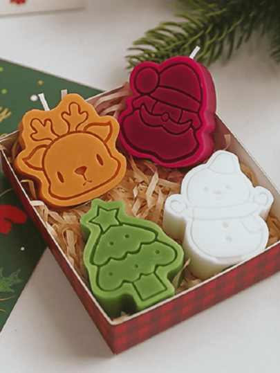 Set da 4 candele profumate, set regalo di candele aromaterapiche a forma di fiocco di neve e pupazzo di neve per vacanze, decorazione della stanza, decorazione della casa, regali, decorazioni natalizie