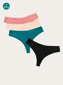 paquete de 4 bragas tipo tanga de talle bajo y sin marca con colores verde, rosa, beige y negro