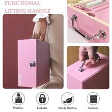 Large Bamboo Stash Box With Rolling Tray ,Smell Proof Safe Pill Storage Box With Combination Lock Jar - Hồng - Xem 5