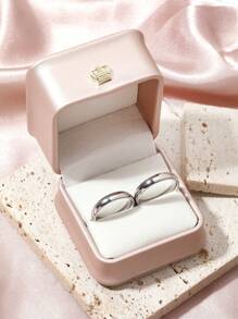 2 件/套 简约不锈钢 18k 镀金情侣戒指 情侣戒指 求婚戒指 新娘和新郎结婚戒指 带粉色皇冠戒指盒 4mm 内外圆形金戒指 适合男女情侣日常婚礼佩戴 - 金色 - 查看 13