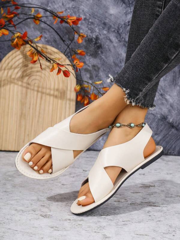 Nowe sandały damskie z krzyżującymi się paskami w dużych rozmiarach, w stylu retro, z szerokim paskiem i odkrytymi palcami, plażowe, modne sandały na świeżym powietrzu