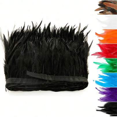 39 pulgadas/1M Adornos de plumas de faisán artificiales de 4-6 pulgadas, cinta DIY para accesorios de vestidos de novia, manualidades negras de plumas, accesorios de costura, decoración de fiestas y del hogar