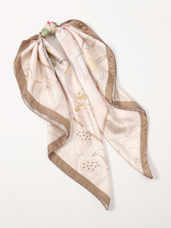 1pc 90cm lenço quadrado com estampa gráfica simples, bandana versátil feminina, cinto de cintura, acessório de cabelo, lenço de pescoço da moda, adequado para primavera/outono