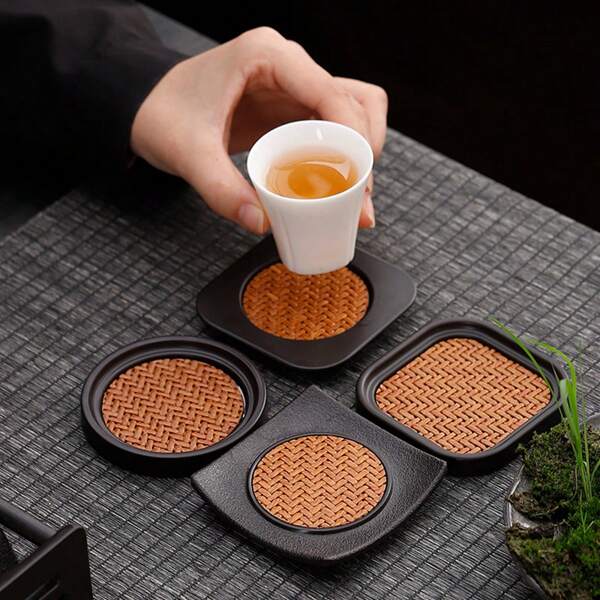 Handmade Bamboo Woven Cup Coaster, Teacup Mat, Elegant Tea Ceremony Accessories