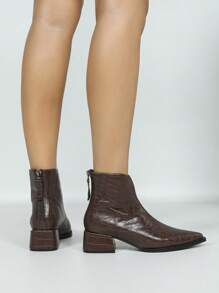 Women's Chunky Heel Pointed Toe Boots, Zipper Back Mid Heel Short Boots, Autumn/Winter New Arrival